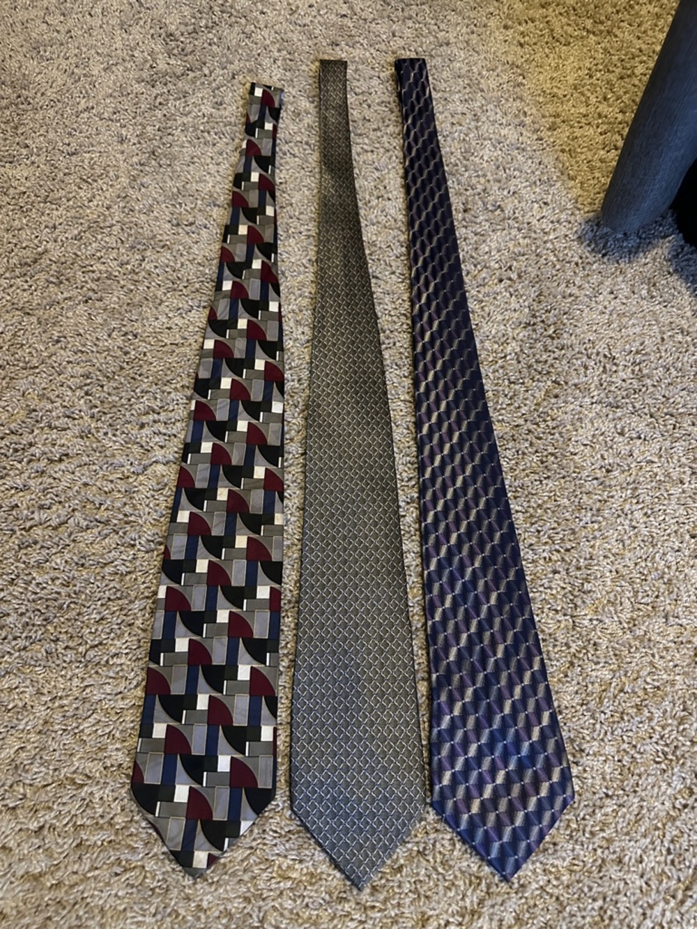Three Men's Patterned Ties - Gray, Silver, Navy